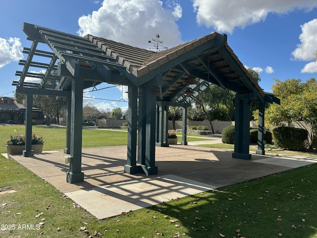 view of home's community with a gazebo and a lawn