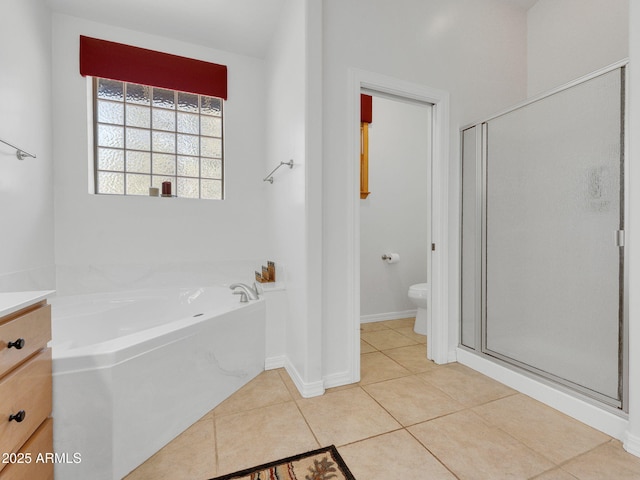 525 E Turkey Trl, Munds Park, AZ 86017 - bathroom with a bath, a shower stall, vanity, and tile patterned floors