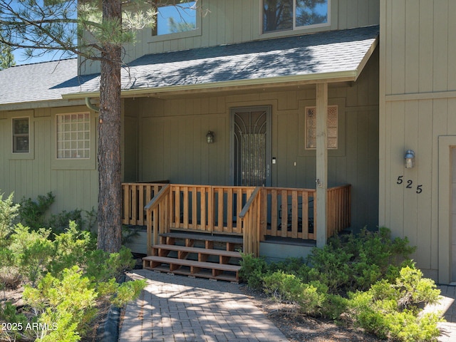 525 E Turkey Trl, Munds Park, AZ 86017 - property entrance with roof with shingles and covered porch
