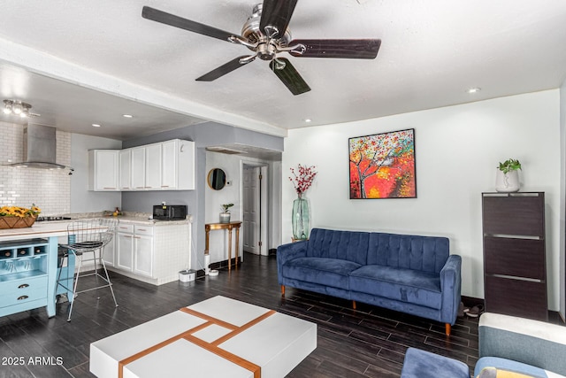 2802 E Virginia Ave, Phoenix, AZ 85008 - living area featuring dark wood-style floors, a ceiling fan, and recessed lighting