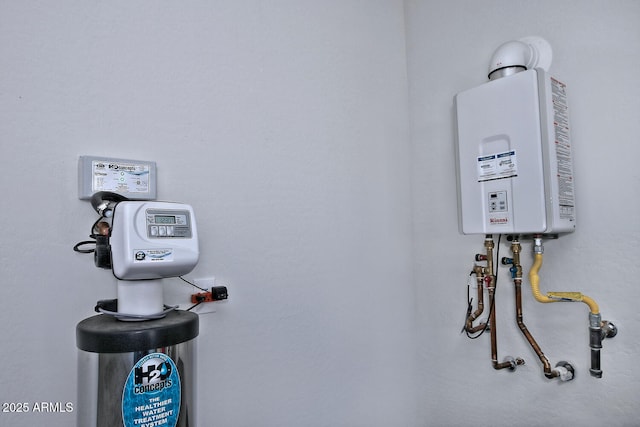 interior details with tankless water heater