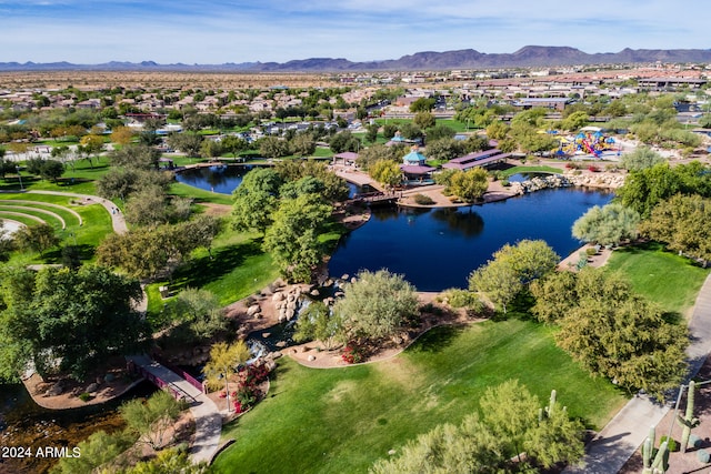 aerial view with a water and mountain view