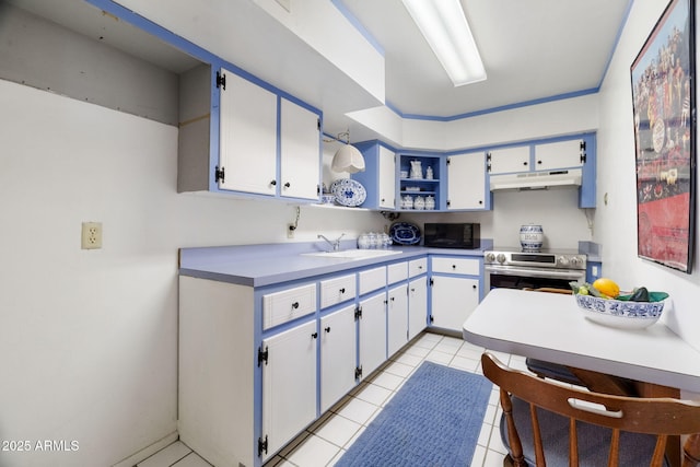 511 Canyon Springs Rd, Prescott, AZ 86303 - kitchen with light tile patterned floors, sink, pendant lighting, white cabinets, and stainless steel range with electric cooktop