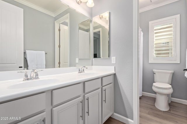 full bath featuring a sink, double vanity, and crown molding