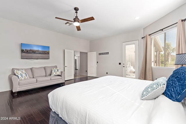 2731 W Desert Ranch Rd, Phoenix, AZ 85086 - bedroom featuring wood finished floors, a ceiling fan, recessed lighting, and access to outside