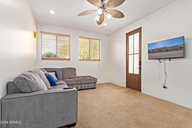 2731 W Desert Ranch Rd, Phoenix, AZ 85086 - living room with carpet, a ceiling fan, and recessed lighting