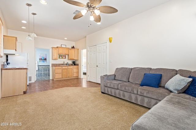 2731 W Desert Ranch Rd, Phoenix, AZ 85086 - carpeted living area with a sink, a ceiling fan, and recessed lighting