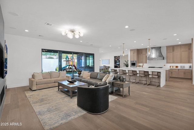 living room with light wood-type flooring