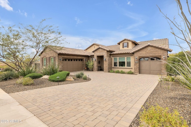 10886 N 137th St, Scottsdale, AZ 85259 - view of front of house with decorative driveway, an attached garage, and a tile roof