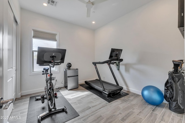 10886 N 137th St, Scottsdale, AZ 85259 - workout room with wood finish floors, visible vents, baseboards, and ceiling fan