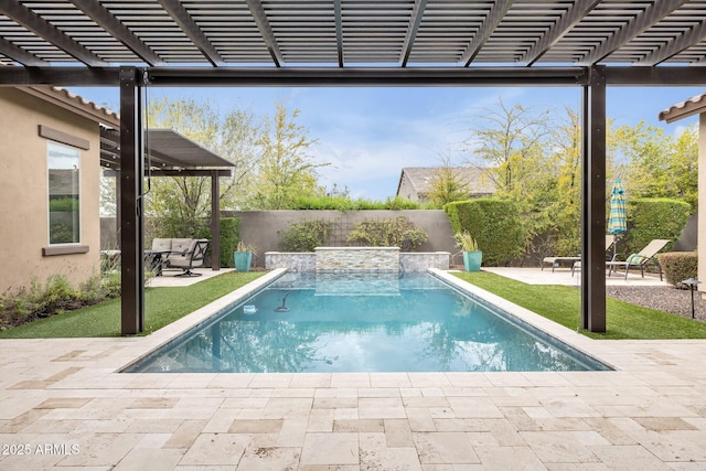 10886 N 137th St, Scottsdale, AZ 85259 - view of swimming pool featuring a fenced backyard, a fenced in pool, a pergola, and a patio