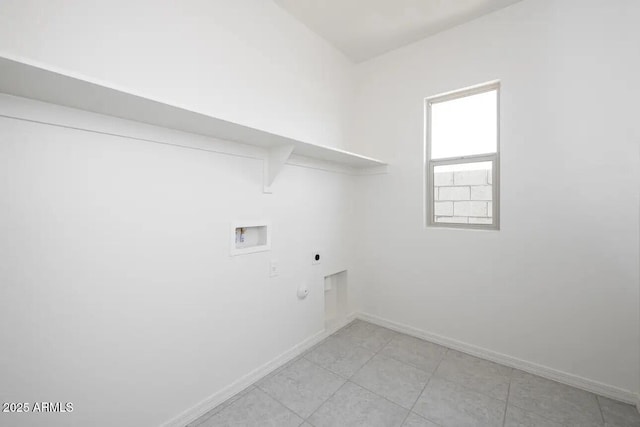 laundry room with hookup for a washing machine, hookup for a gas dryer, hookup for an electric dryer, laundry area, and baseboards