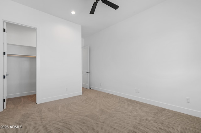 2083 W Lincoln Ct, San Tan Valley, AZ 85144 - unfurnished bedroom featuring carpet, baseboards, a closet, recessed lighting, and a ceiling fan