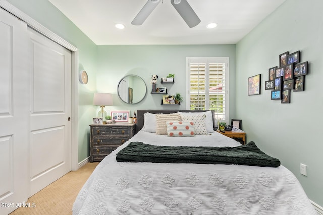 4710 N 33rd Pl, Phoenix, AZ 85018 - carpeted bedroom featuring a ceiling fan and recessed lighting