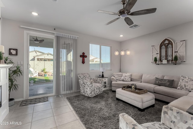 living room featuring light tile patterned floors