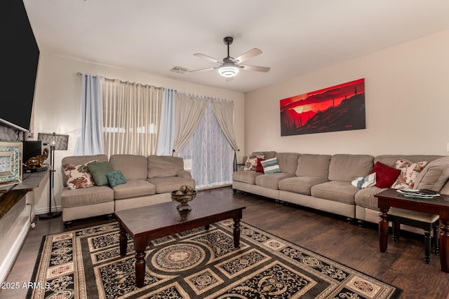 18669 W Vista Norte St, Goodyear, AZ 85338 - living area with ceiling fan and wood finished floors