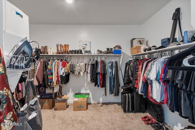 walk in closet with carpet floors