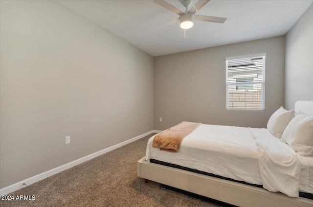 bedroom with baseboards, a ceiling fan, and carpet flooring