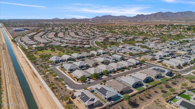 drone / aerial view featuring a mountain view and a residential view