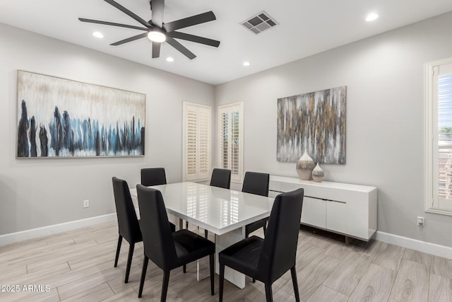 870 E Megan St, Gilbert, AZ 85295 - dining space featuring a ceiling fan, light wood finished floors, baseboards, and recessed lighting