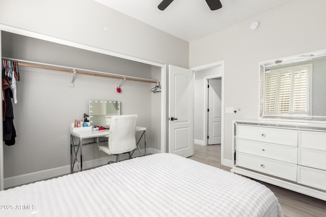 870 E Megan St, Gilbert, AZ 85295 - bedroom with wood finished floors, a ceiling fan, and baseboards
