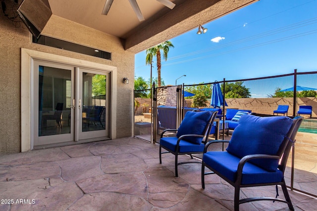 870 E Megan St, Gilbert, AZ 85295 - view of patio / terrace with ceiling fan and fence