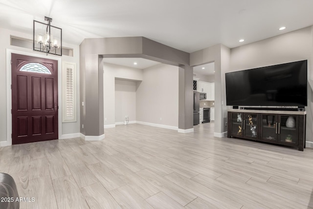 870 E Megan St, Gilbert, AZ 85295 - entrance foyer with a chandelier, baseboards, recessed lighting, and light wood-style flooring