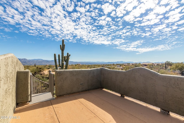 view of patio with a mountain view