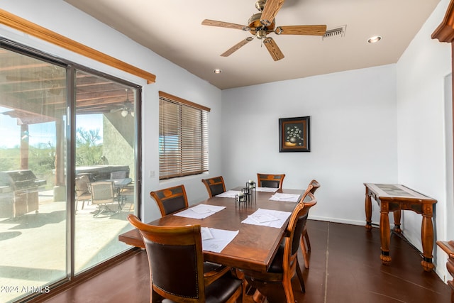 dining area featuring ceiling fan