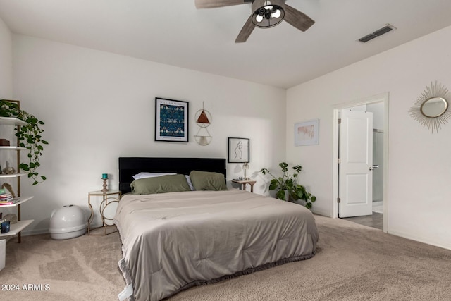 bedroom with carpet floors and ceiling fan