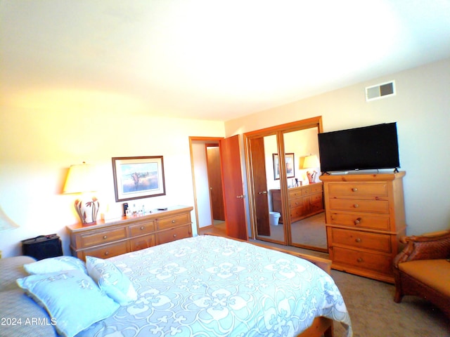 carpeted bedroom with a closet