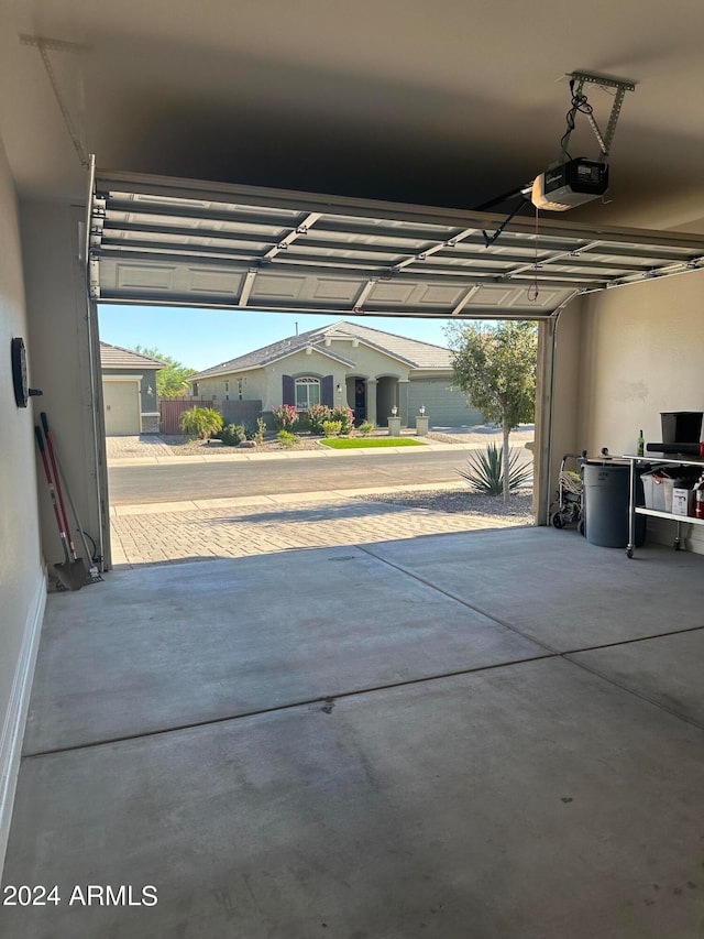 garage with a garage door opener