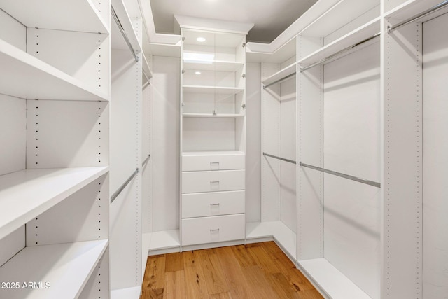 spacious closet with light hardwood / wood-style flooring