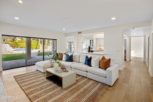 living room with light wood-type flooring