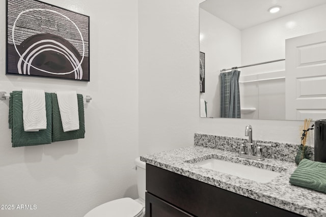 1342 W Hess Ave, Coolidge, AZ 85128 - bathroom featuring vanity, toilet, and a shower with shower curtain
