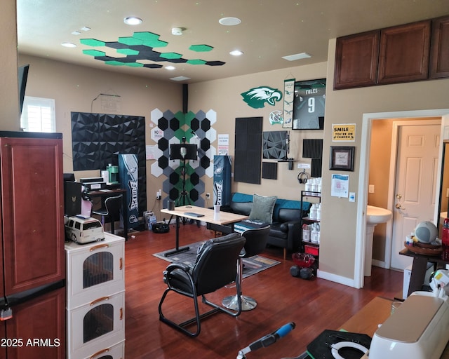office featuring recessed lighting and wood finished floors