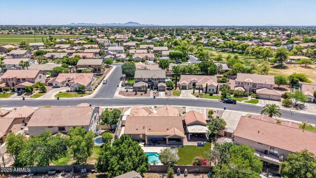 aerial view featuring a residential view and a mountain view