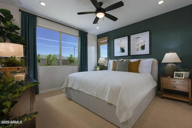 20724 N 224th Ave, Surprise, AZ 85387 - bedroom featuring light colored carpet, recessed lighting, and a ceiling fan