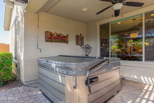 view of patio featuring ceiling fan