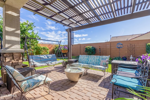 view of patio / terrace featuring an outdoor living space and a pergola