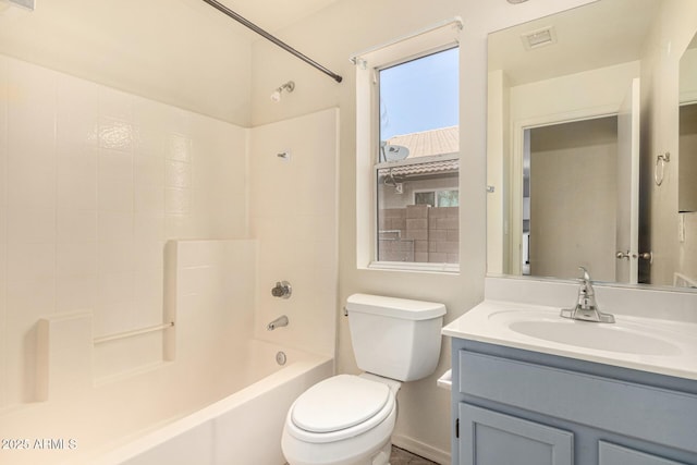 full bathroom with vanity, toilet, and tub / shower combination