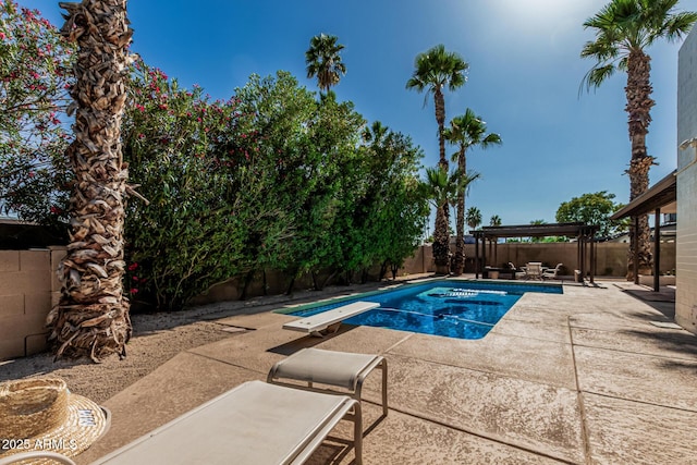 5333 E Sheena Dr, Scottsdale, AZ 85254 - view of swimming pool with a patio area, a fenced backyard, and a diving board
