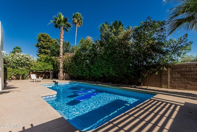 5333 E Sheena Dr, Scottsdale, AZ 85254 - view of pool featuring a patio, a fenced backyard, and a diving board
