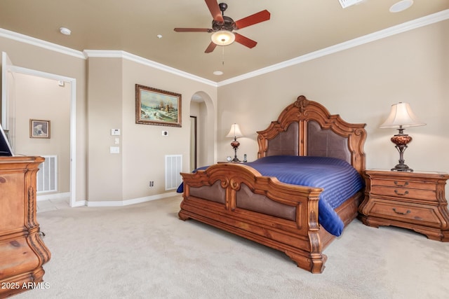 30056 N 129th Ave, Peoria, AZ 85383 - bedroom featuring ornamental molding, light colored carpet, and ceiling fan