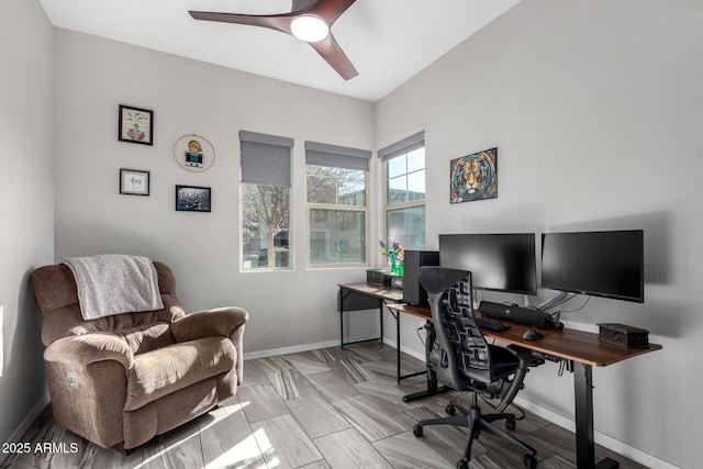 home office featuring ceiling fan