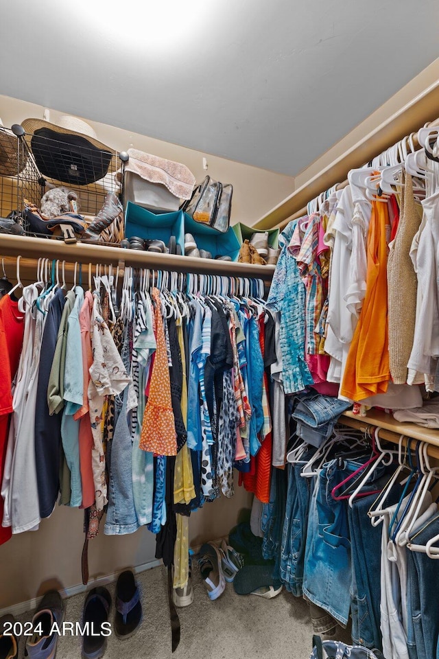 walk in closet featuring carpet floors