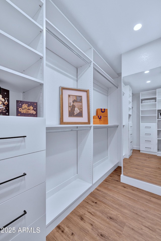 spacious closet featuring hardwood / wood-style floors