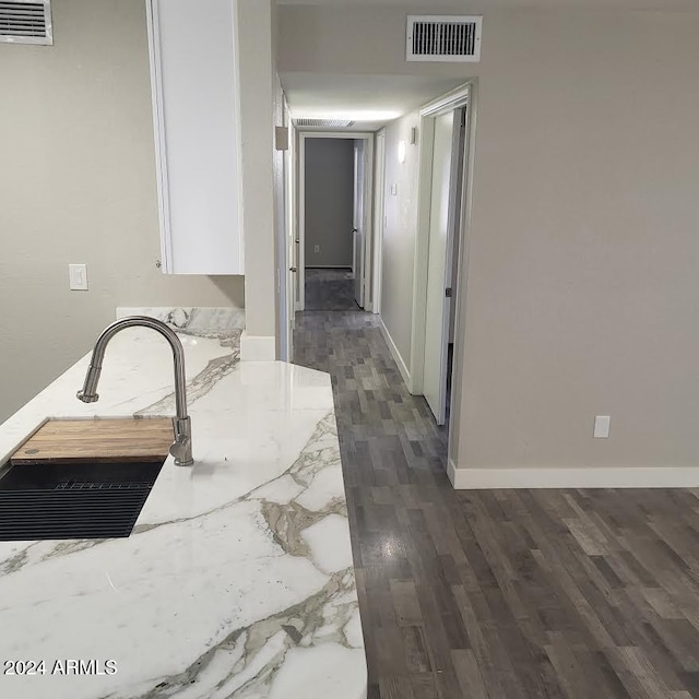 interior space with dark wood-type flooring and sink