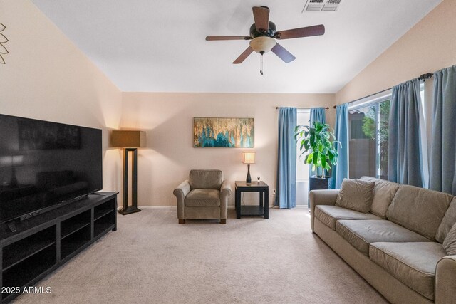 300 W Cardinal Way, Chandler, AZ 85286 - living area with light colored carpet, lofted ceiling, ceiling fan, and baseboards