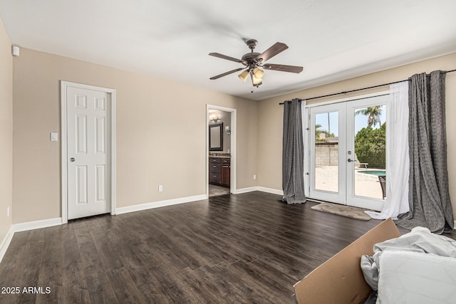 8620 E Sells Dr, Scottsdale, AZ 85251 - living room featuring french doors, dark wood-style flooring, and ceiling fan